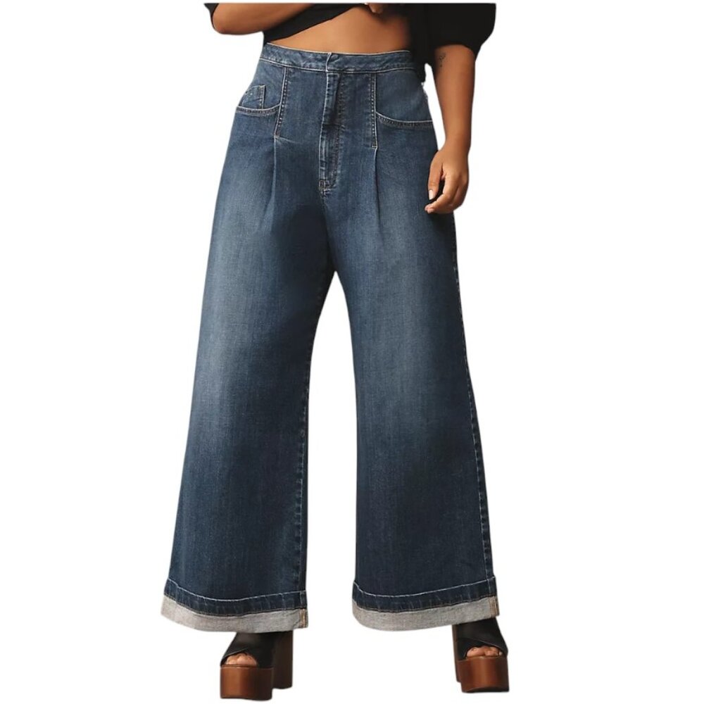 Pilcro Anthropologie Dark Blue Wide Leg Jeans Size 24W